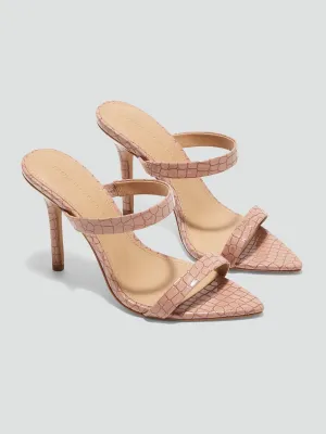 Amira Double Strap Sandals in Brown Crocodile