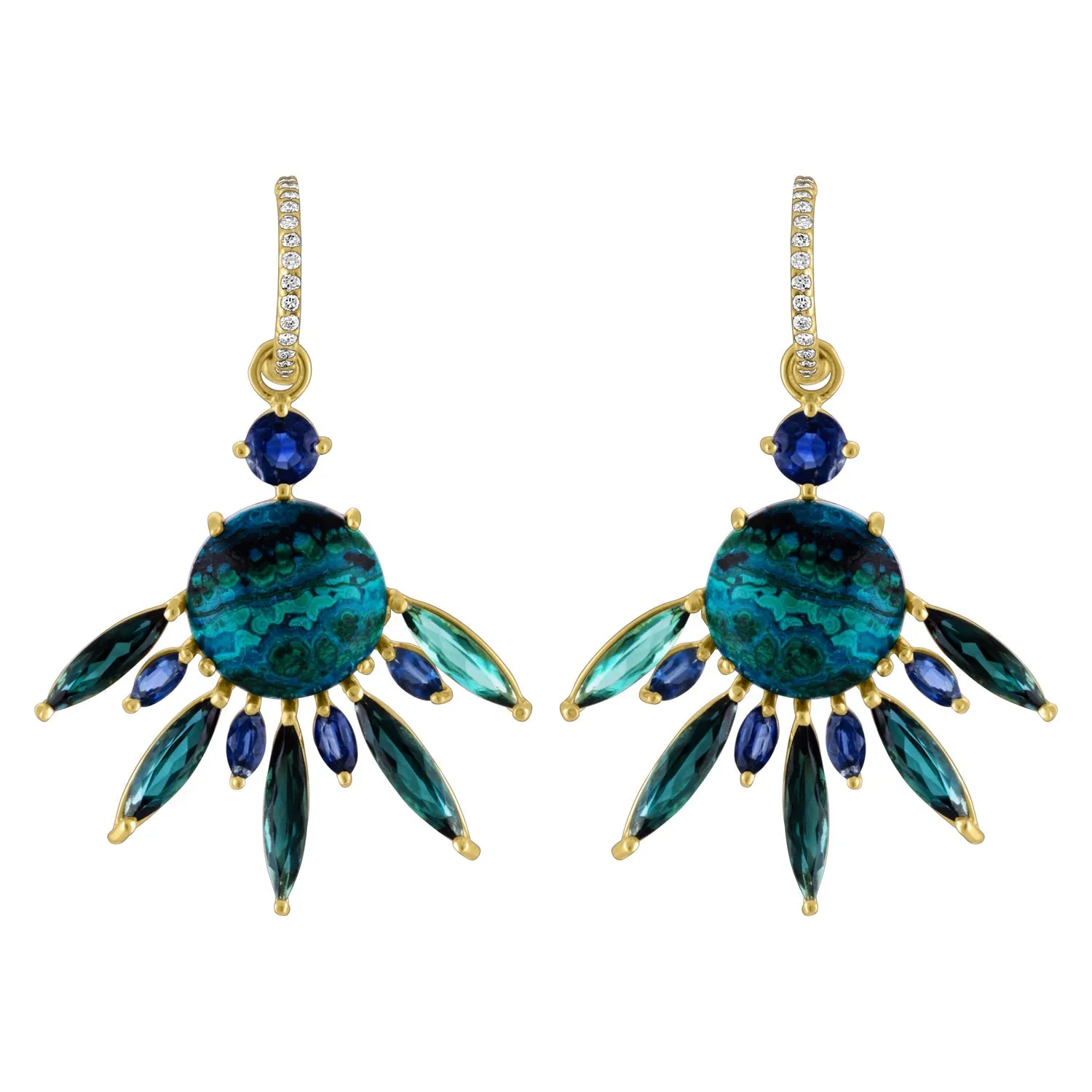 Azurmalachite & Tourmaline Fan Earrings