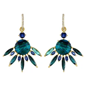Azurmalachite & Tourmaline Fan Earrings