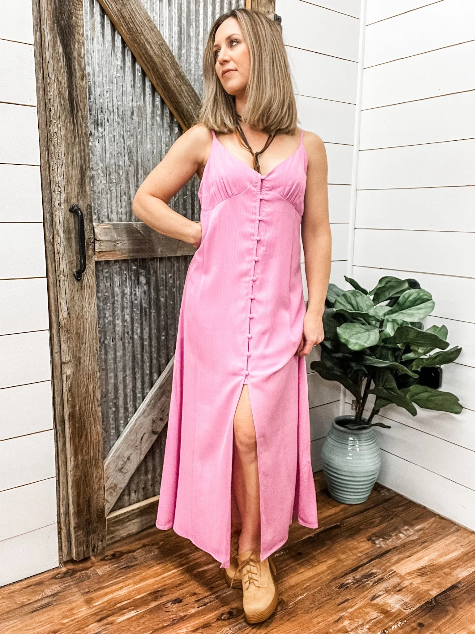 Baby Pink Strappy Maxi Dress