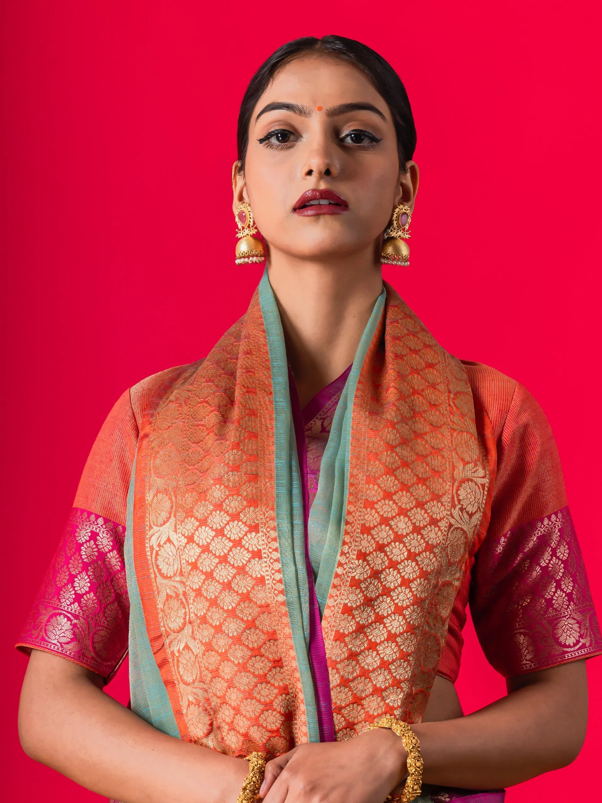 Blue Ganga Yamuna Muga Tissue Saree with Blouse Fabric