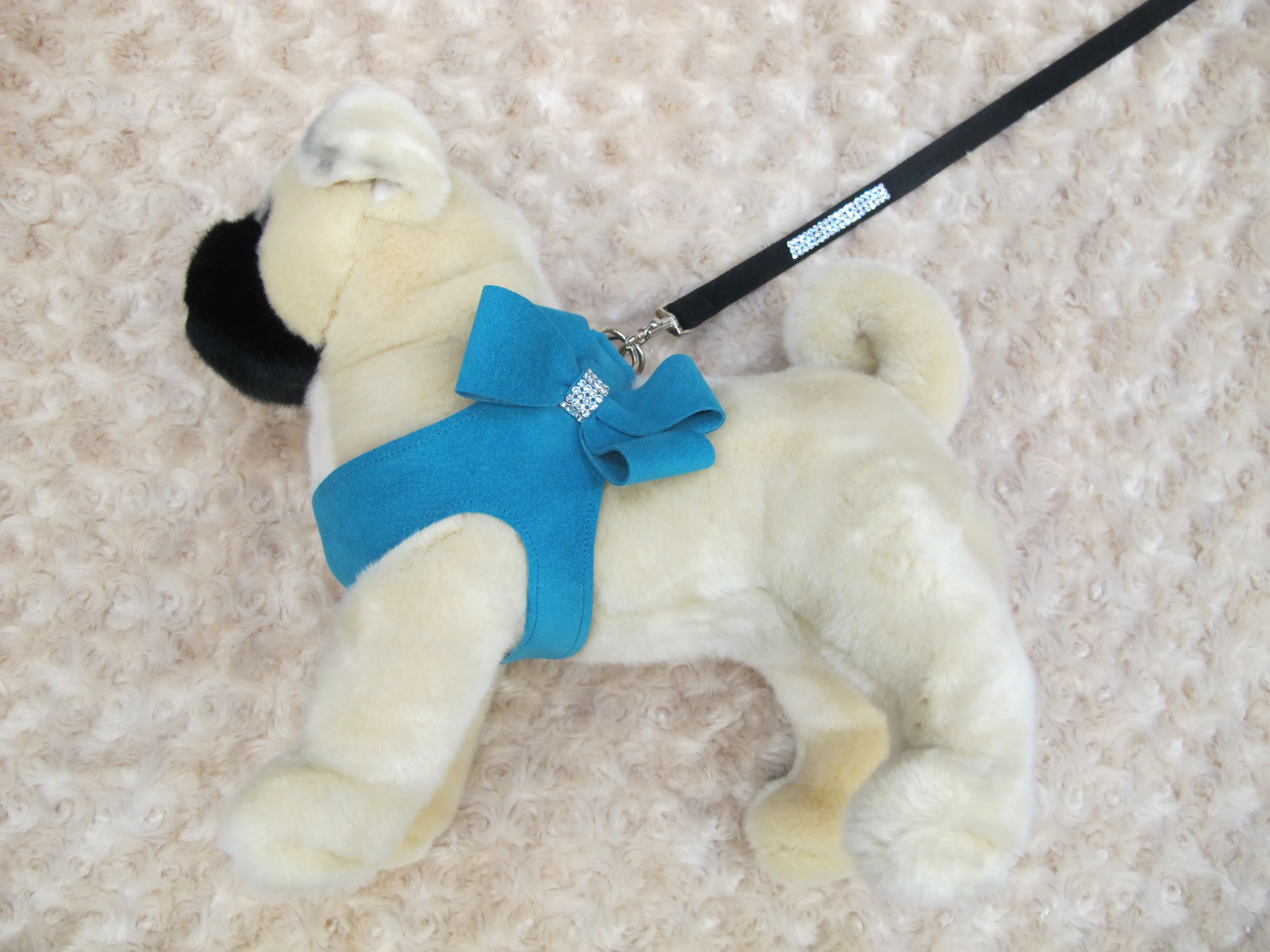 Blue Microsuede Step-In Harness Bow