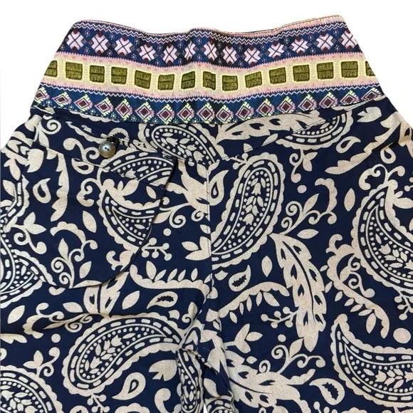 Bohemian Embroideted Blue and White Paisley Culotte