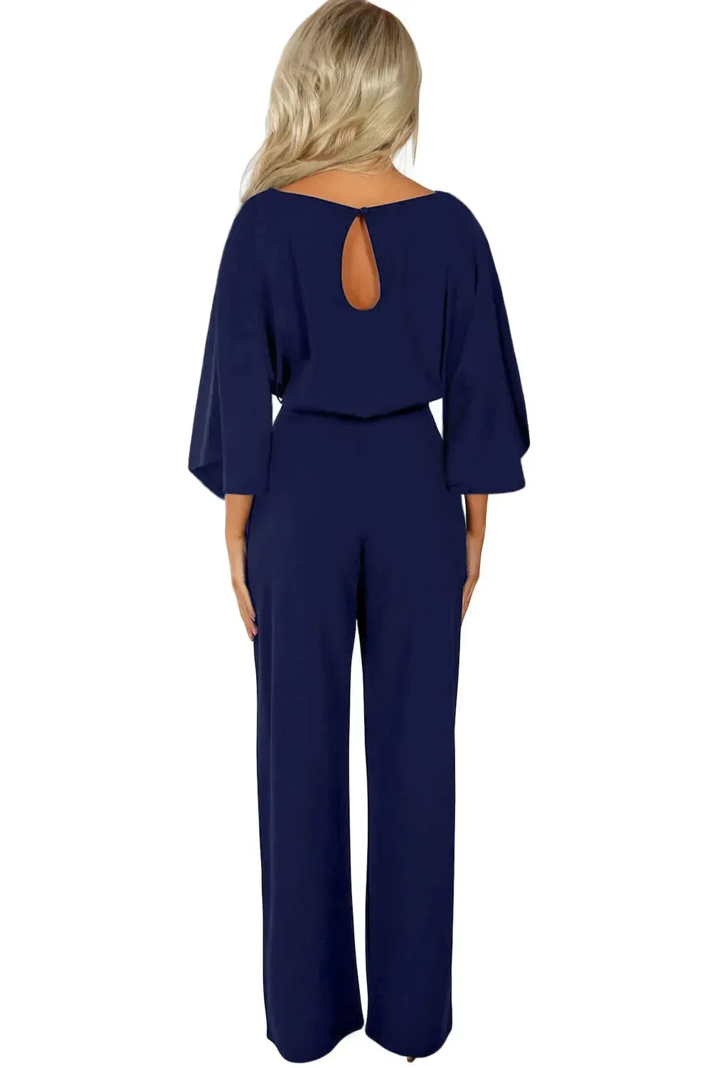 Bracelet Sleeve Jumpsuit – Waist Tie Wide Leg Romper – Day to Night