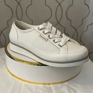 BUSSOLA KAETHE WHITE SUEDE AND MESH LACE UP SNEAKER