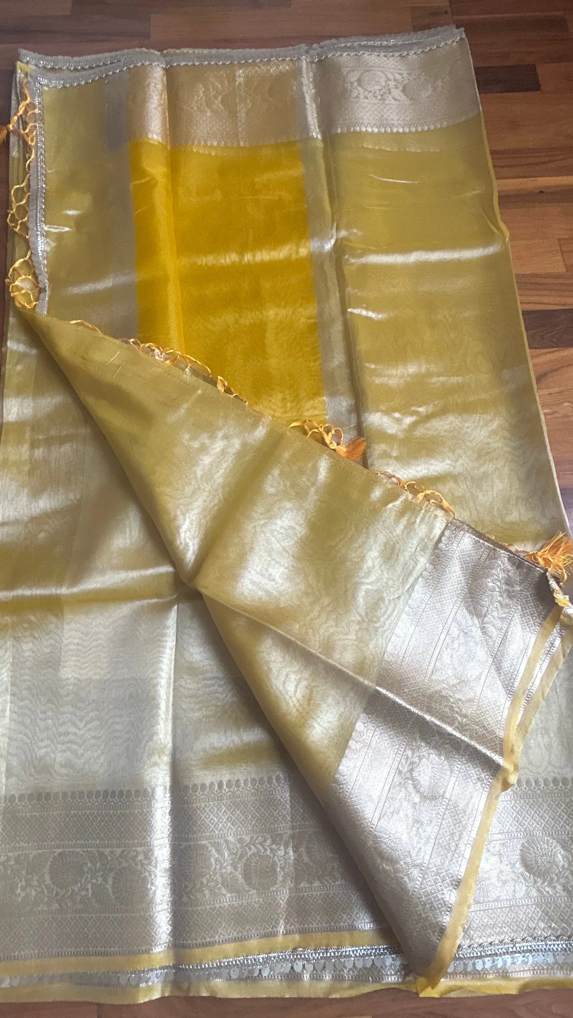 Celebrity Inspired  Yellow Tissue Saree