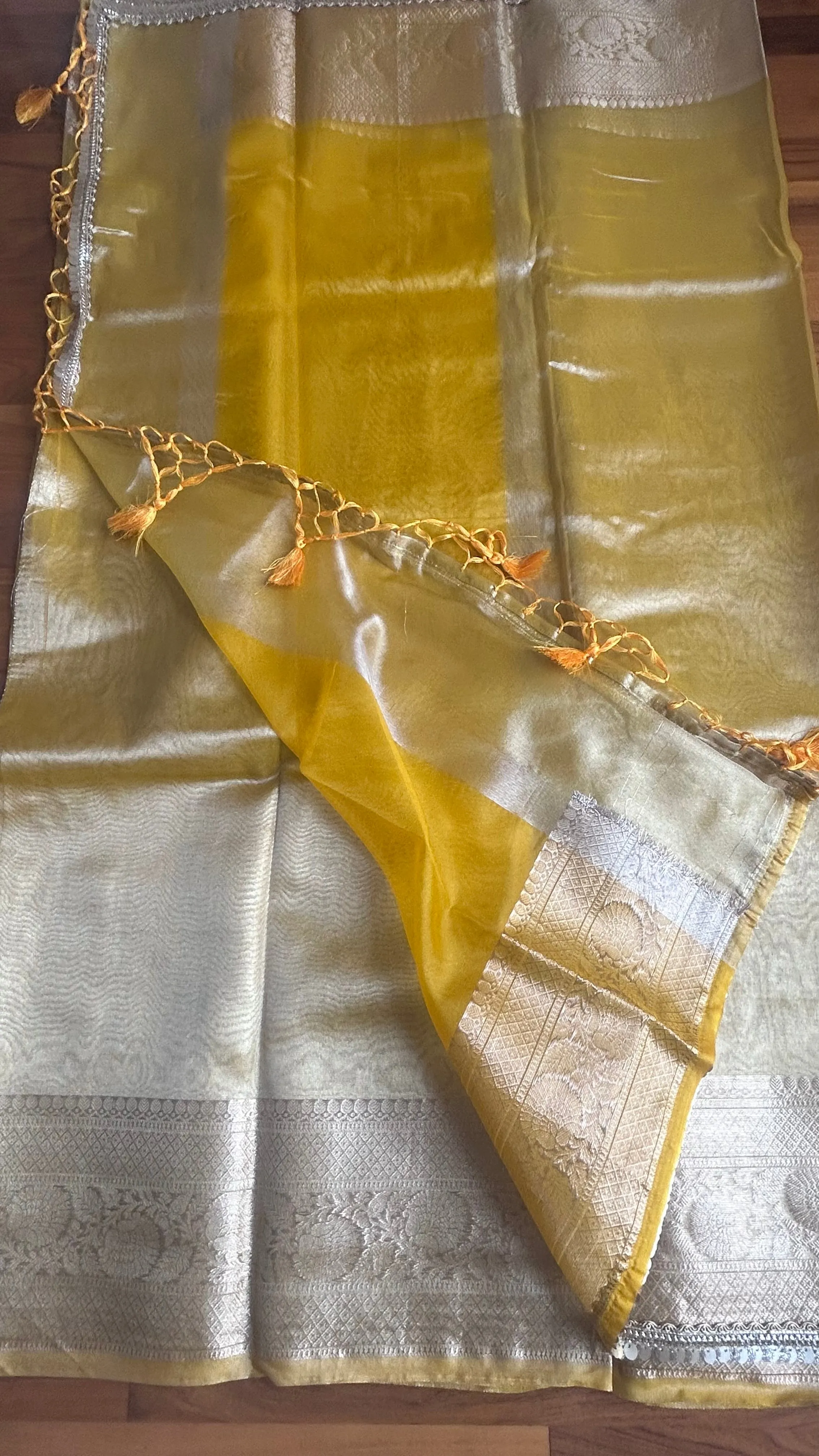 Celebrity Inspired  Yellow Tissue Saree