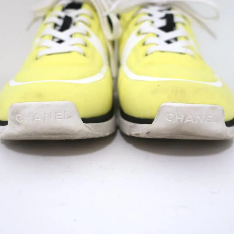 Chanel CC Lycra Sneakers Neon Yellow Size 37