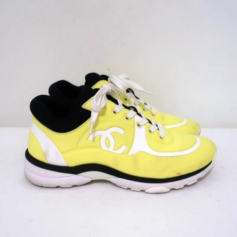 Chanel CC Lycra Sneakers Neon Yellow Size 37