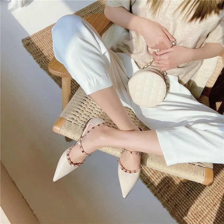 Chic Baotou Fairy Sandals - Fashion Rivets, Summer Flat Patent Leather, Casual Comfort, Green