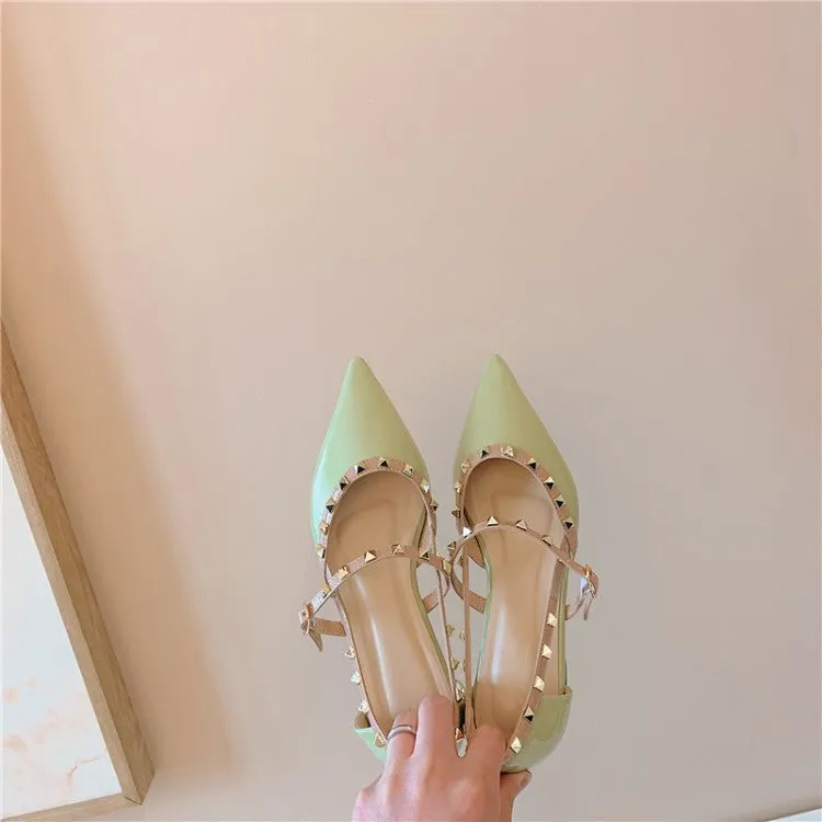 Chic Baotou Fairy Sandals - Fashion Rivets, Summer Flat Patent Leather, Casual Comfort, Green