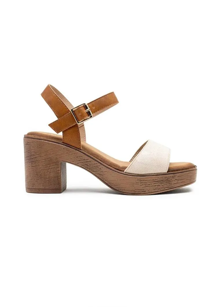 Chic beige block heel sandals