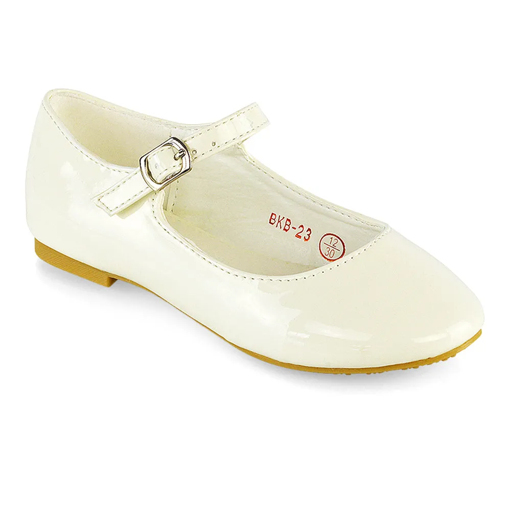 Connie Kids Strappy Buckle Detail Flat Ballerina Bridal Pump Wedding Shoes In Pink