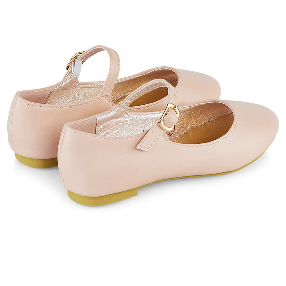 Connie Kids Strappy Buckle Detail Flat Ballerina Bridal Pump Wedding Shoes In Pink
