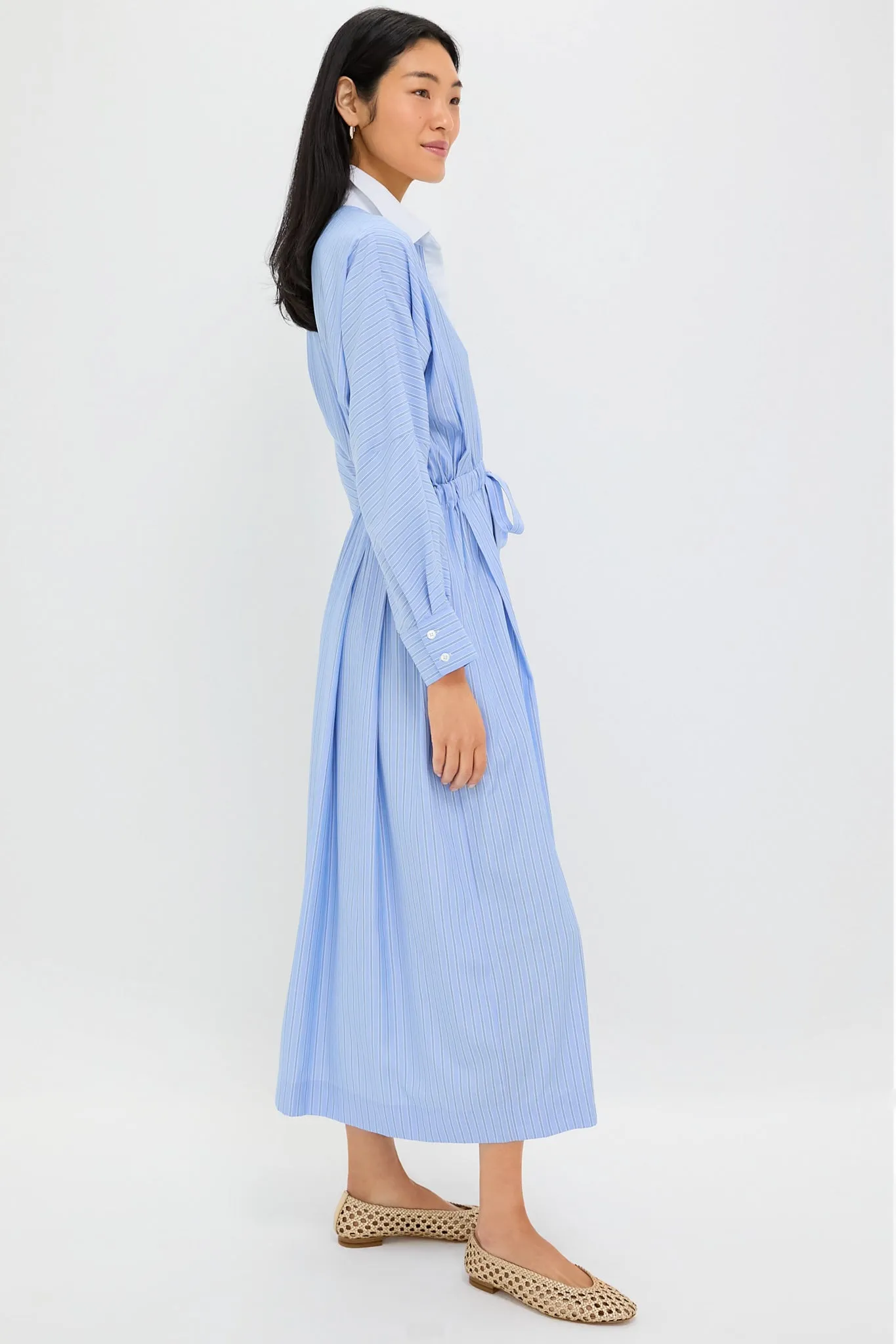 Cornflower Blue Stripe Tie Front Anna Dress