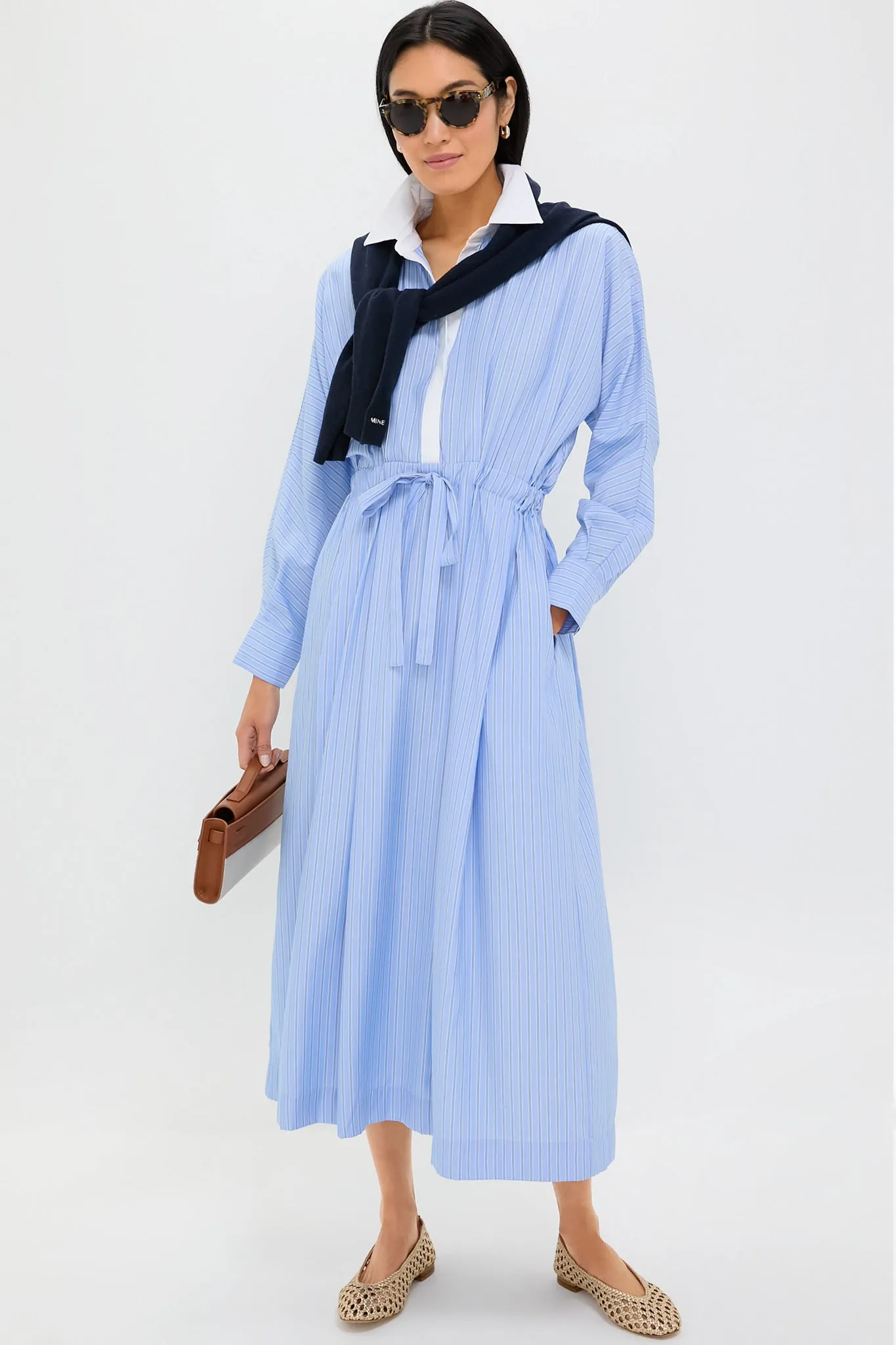 Cornflower Blue Stripe Tie Front Anna Dress