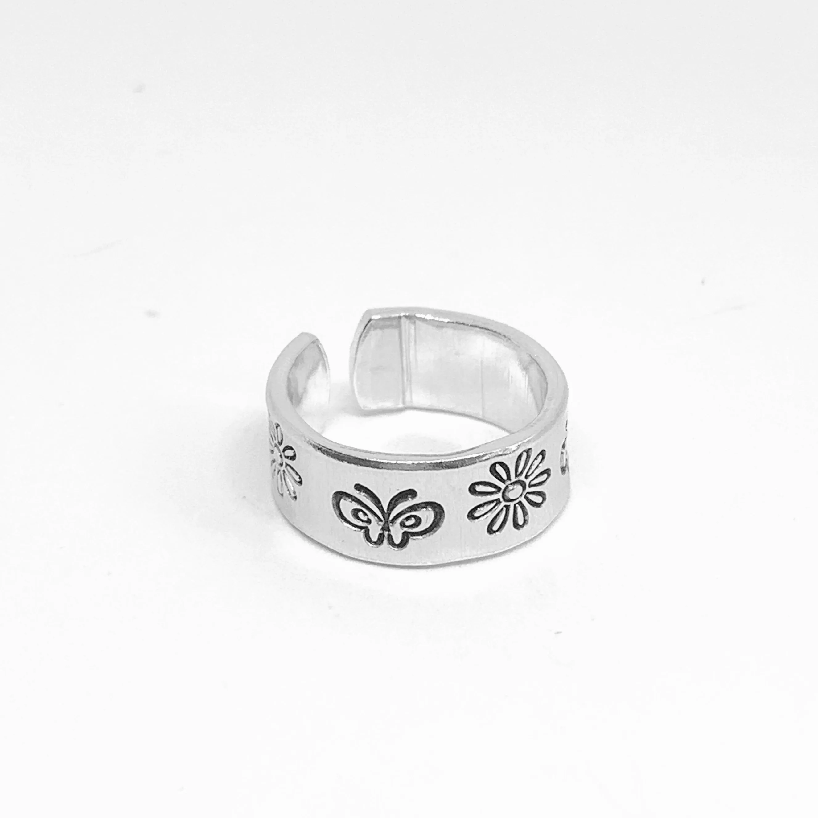 Daisy Flowers, Butterflies and Bees - Hand Stamped Toe Ring