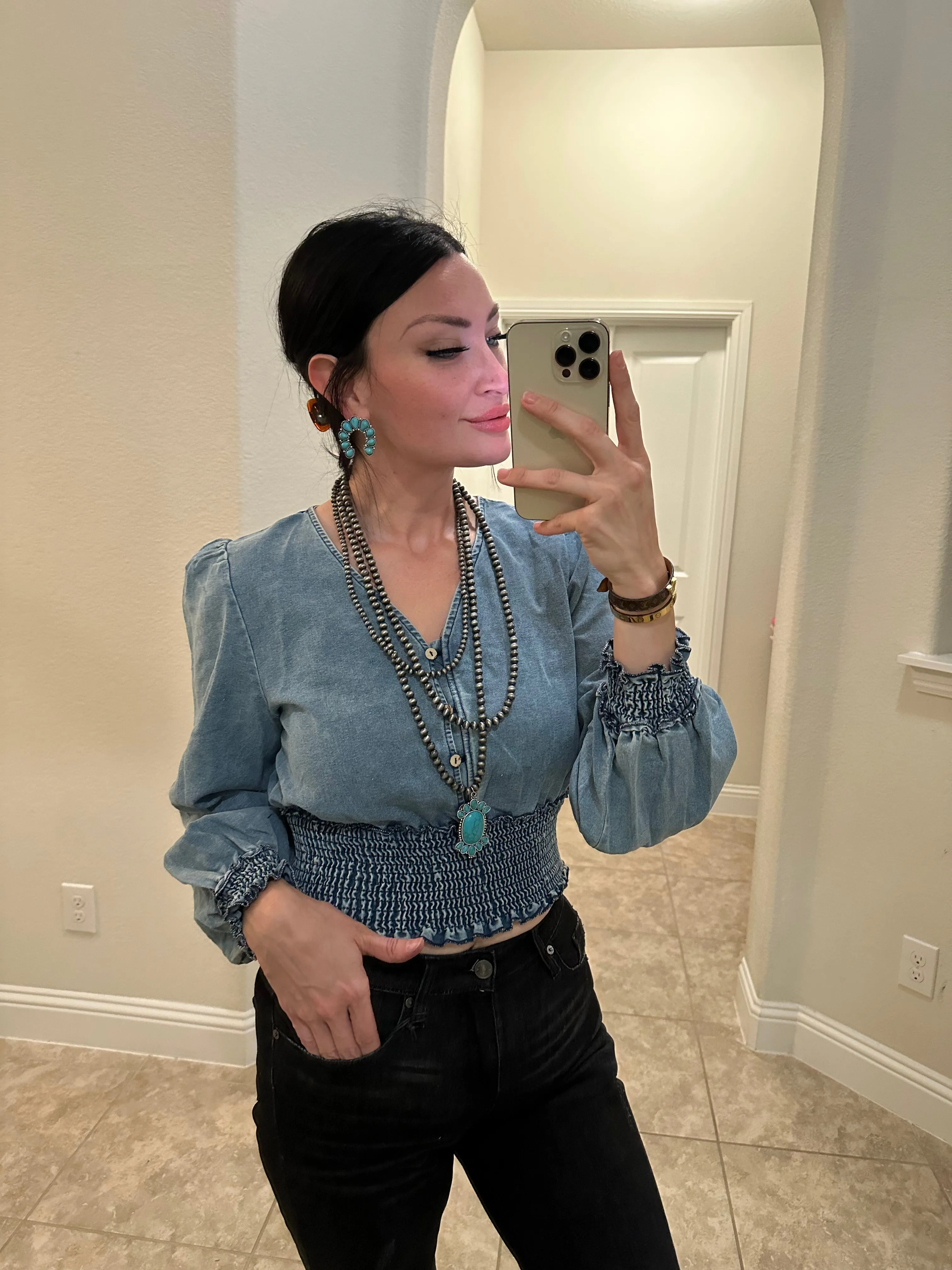 Denim Magnolia Crop Blouse
