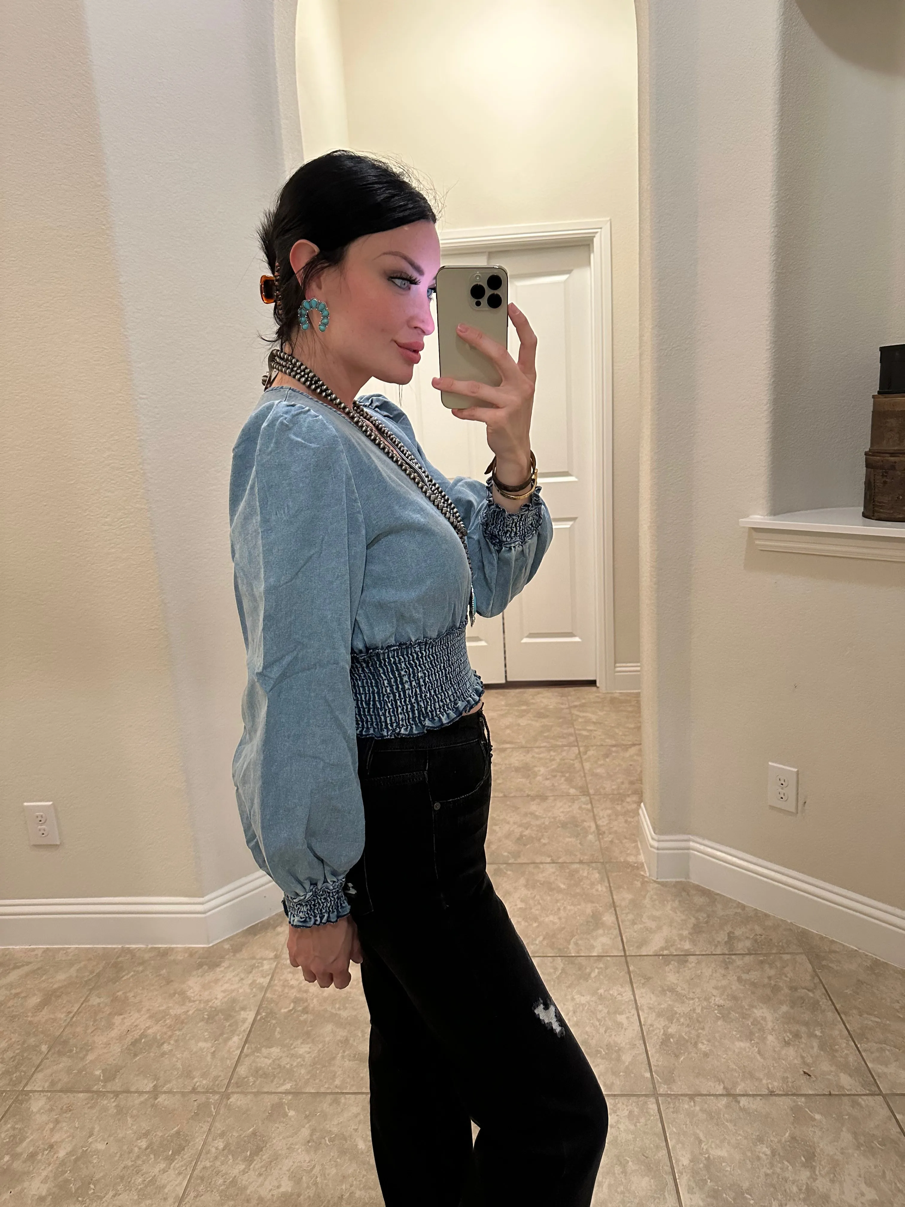 Denim Magnolia Crop Blouse