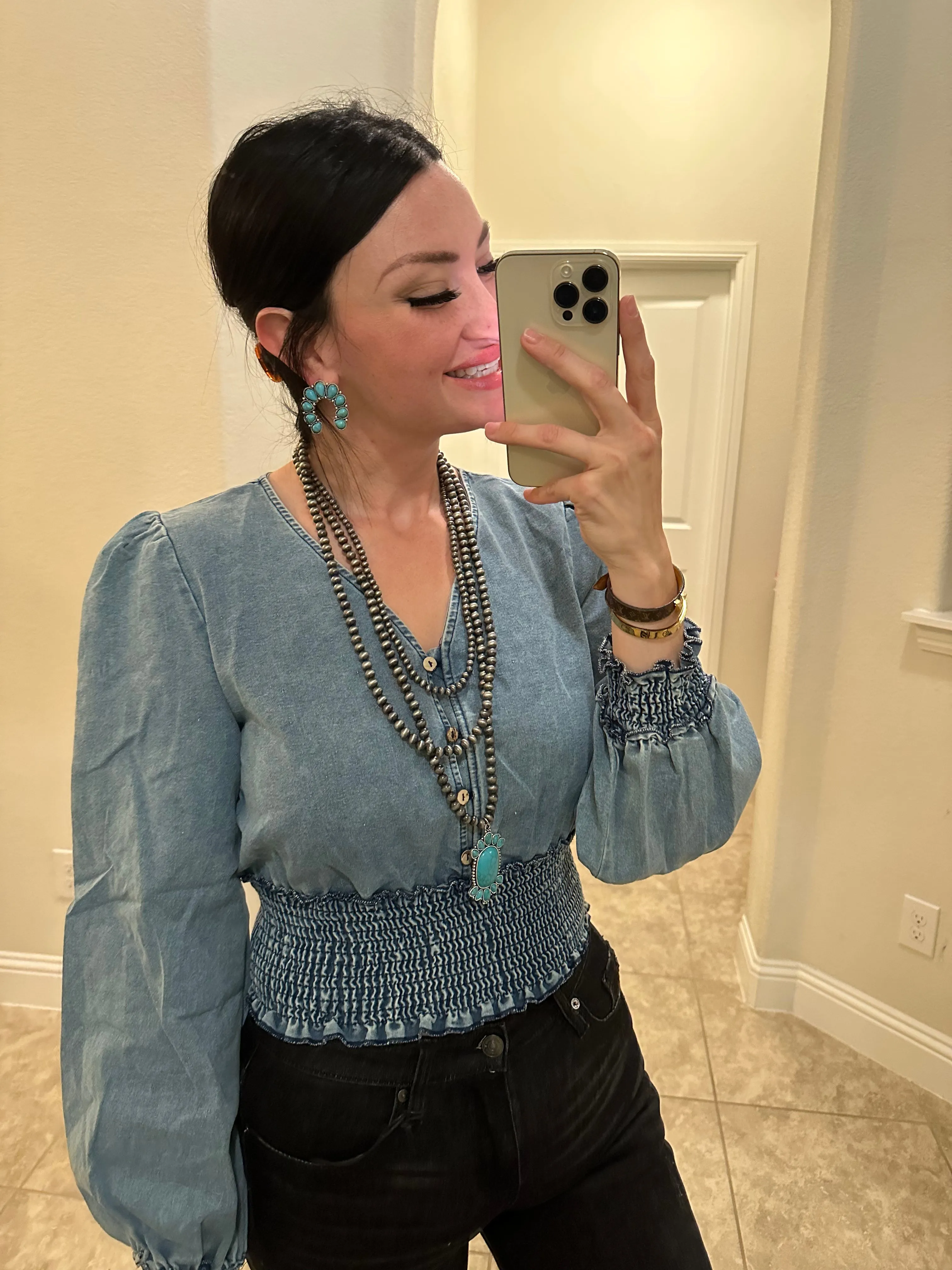 Denim Magnolia Crop Blouse