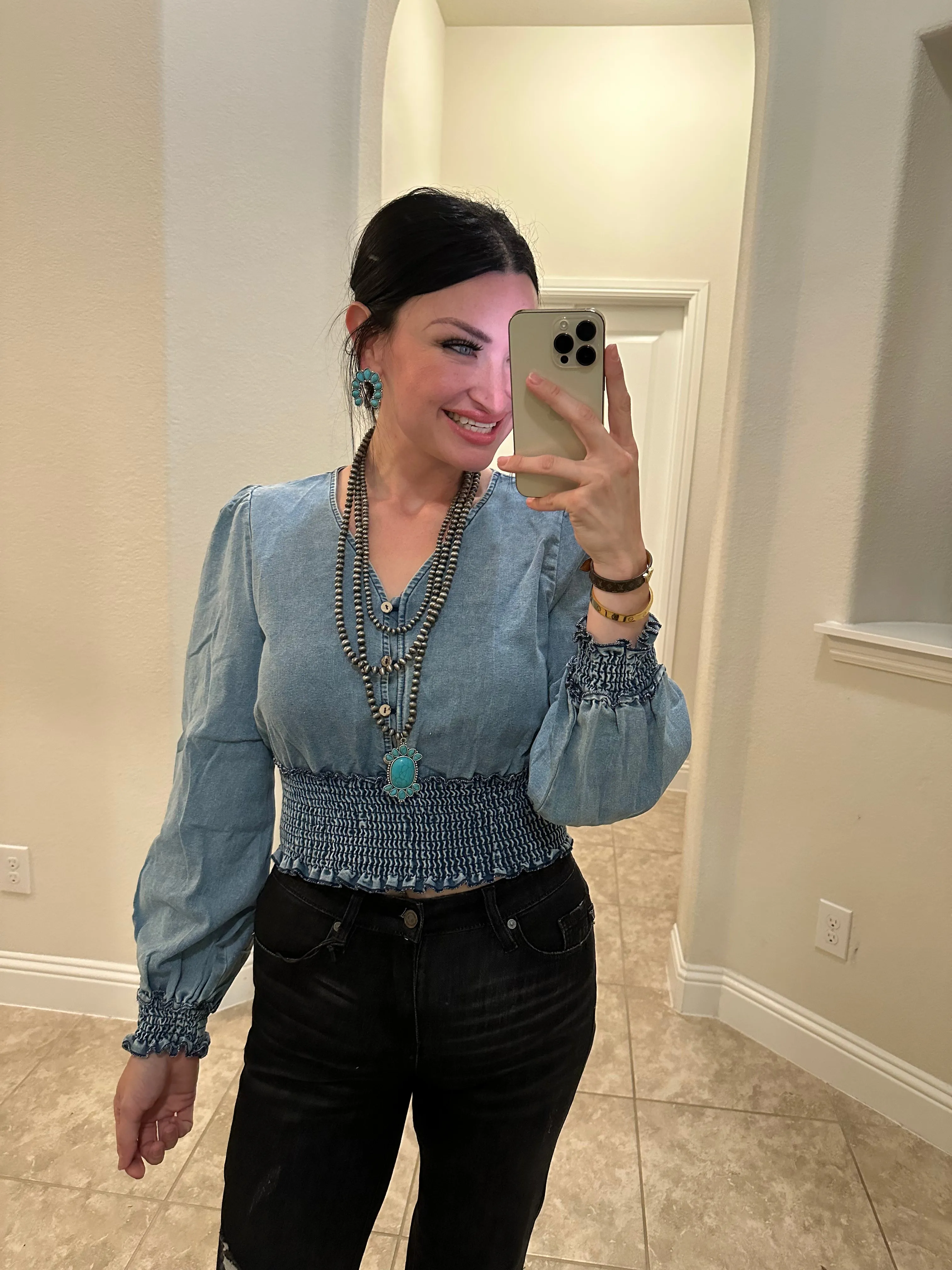 Denim Magnolia Crop Blouse