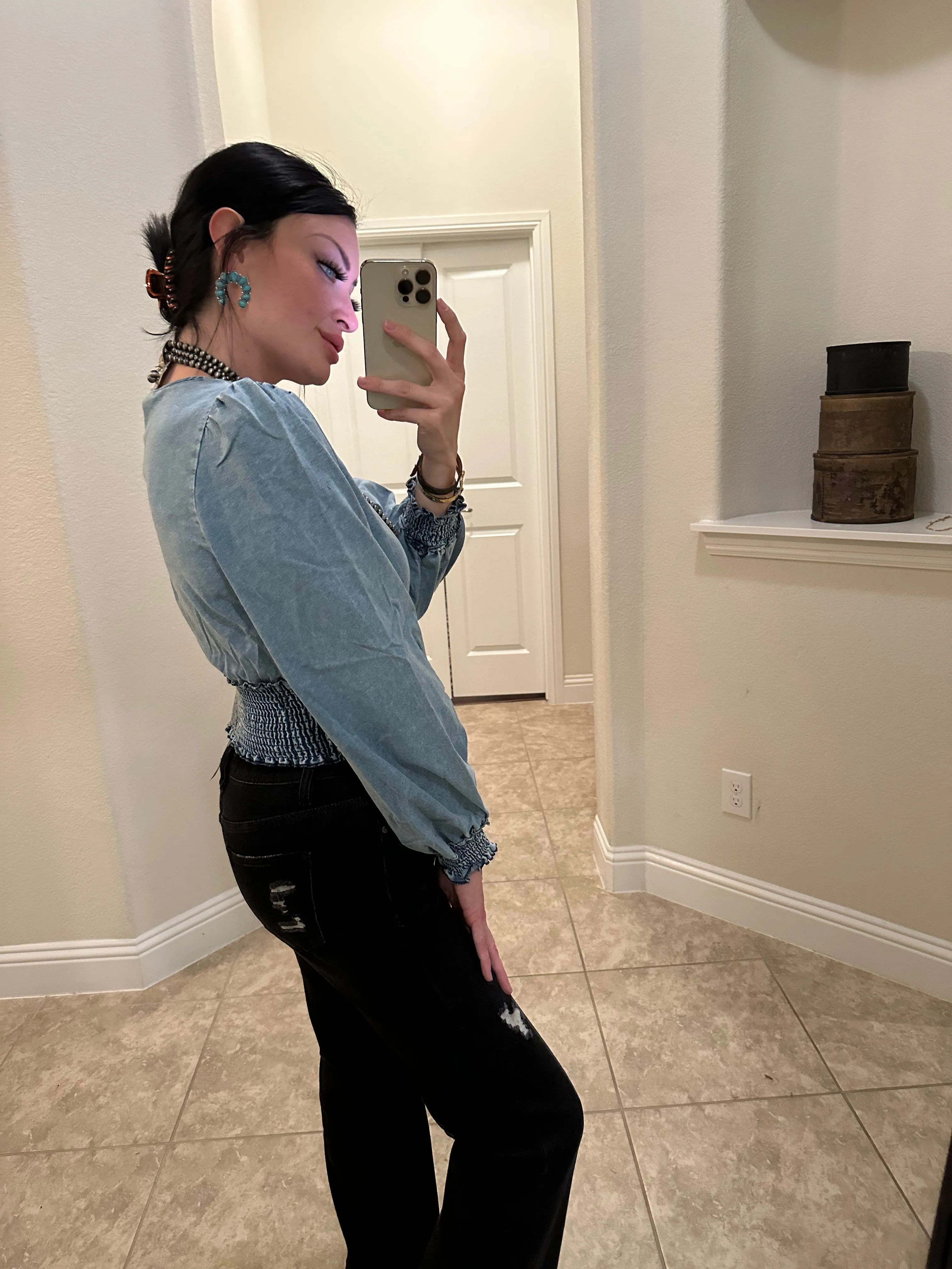 Denim Magnolia Crop Blouse