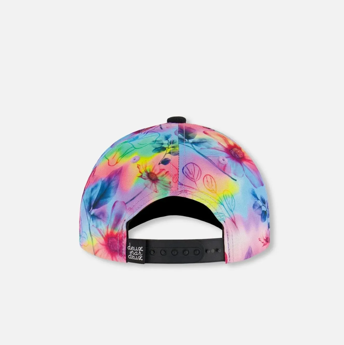 Deux Par Deux Printed Cap With Floral Print On Black And Multicolored Background: Size 6 Months - 14 Years