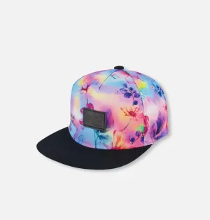 Deux Par Deux Printed Cap With Floral Print On Black And Multicolored Background: Size 6 Months - 14 Years