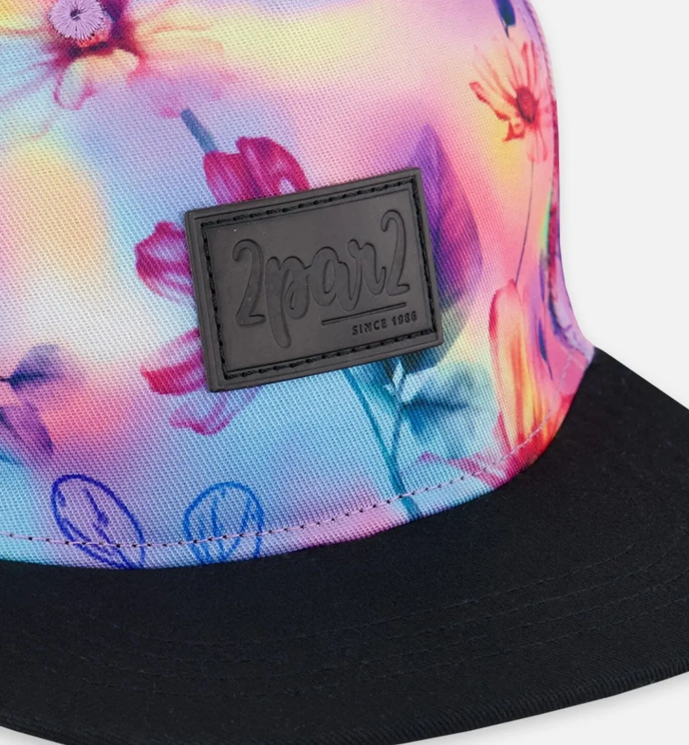 Deux Par Deux Printed Cap With Floral Print On Black And Multicolored Background: Size 6 Months - 14 Years