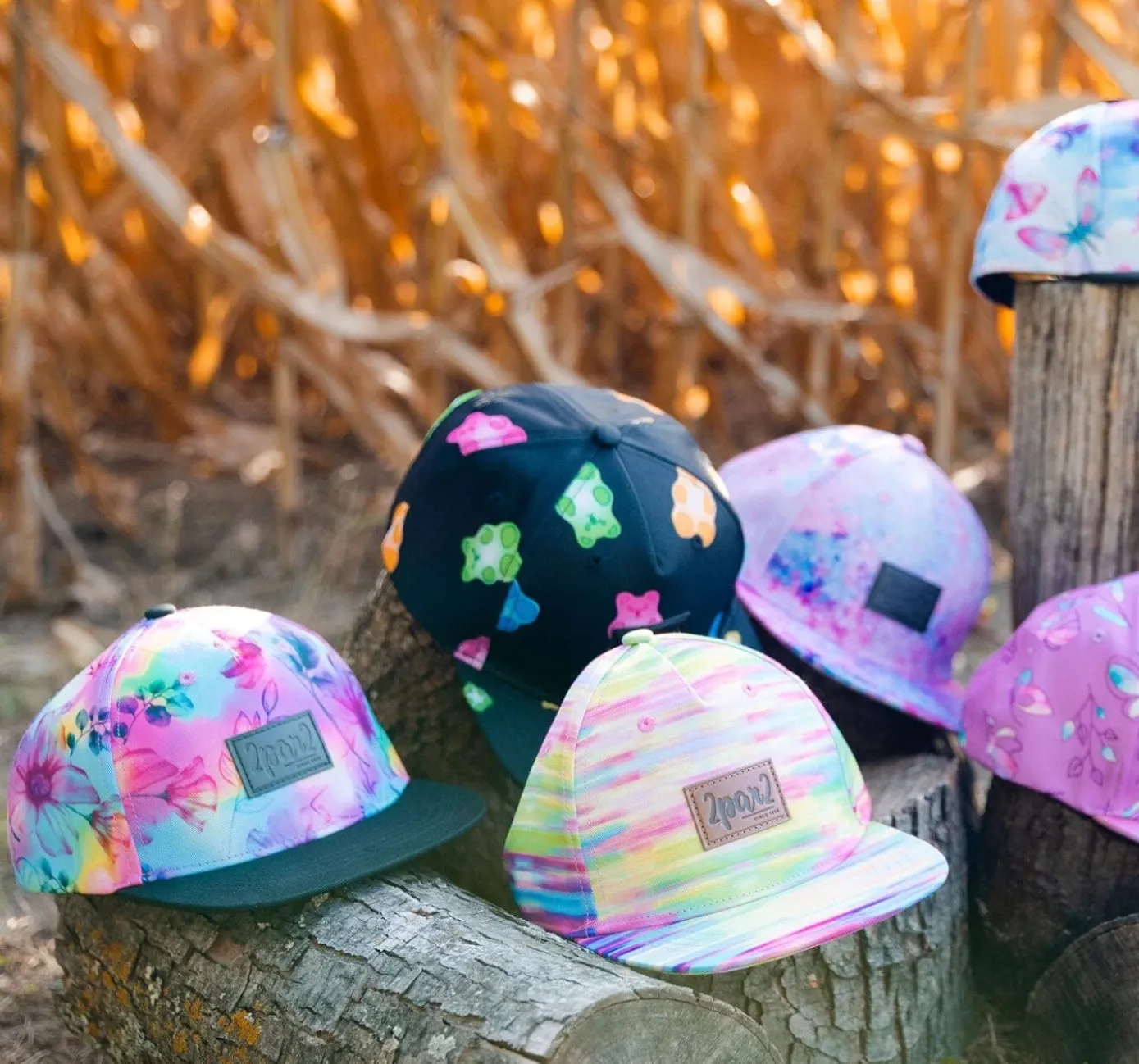 Deux Par Deux Printed Cap With Floral Print On Black And Multicolored Background: Size 6 Months - 14 Years