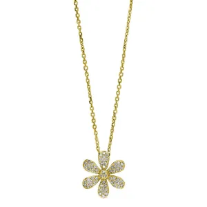 Diamond Daisy Flower Pendant and Chain, 0.63CT in 14k Yellow Gold