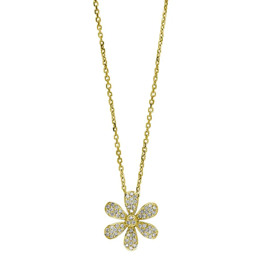 Diamond Daisy Flower Pendant and Chain, 0.63CT in 14k Yellow Gold