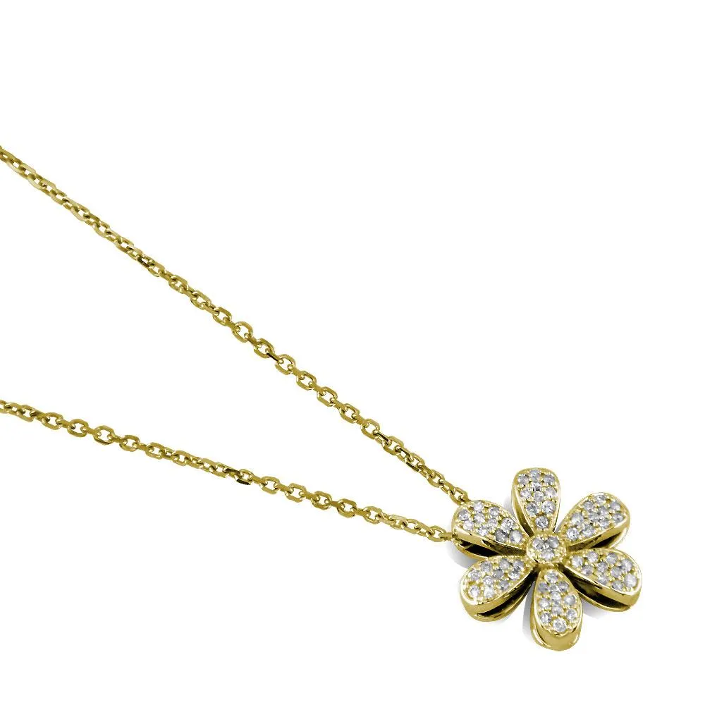 Diamond Daisy Flower Pendant and Chain, 0.63CT in 14k Yellow Gold