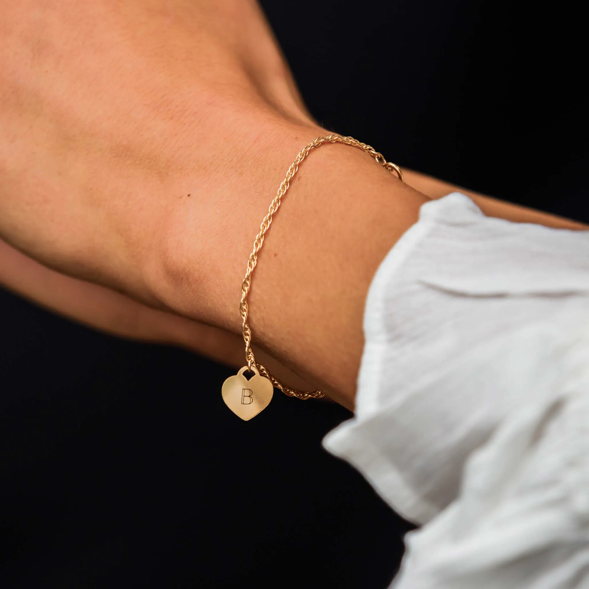 Engravable Love Notes Heart Rope Chain Bracelet