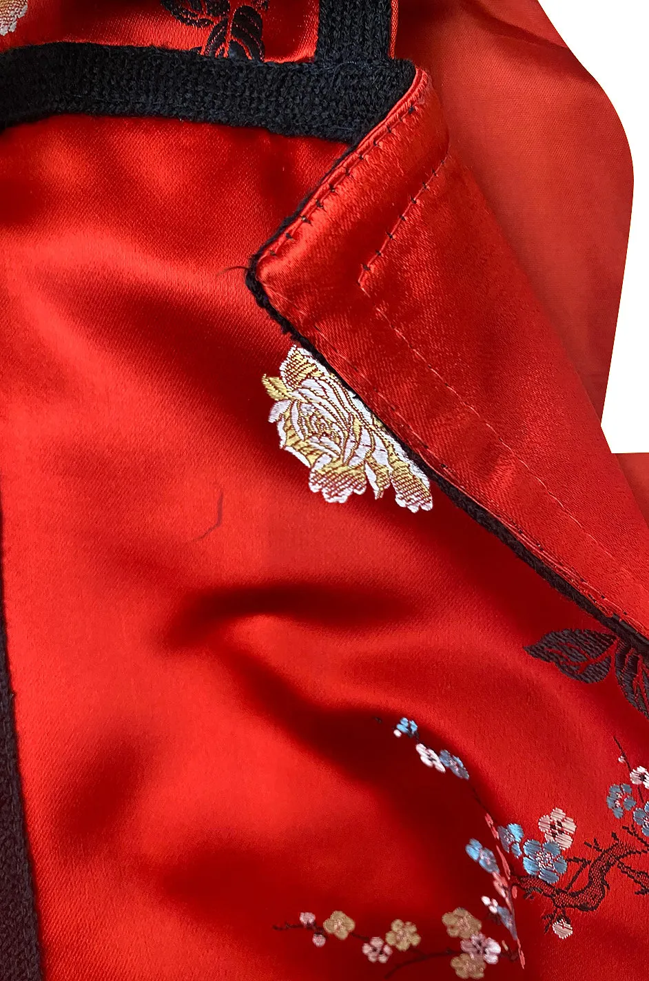 Fabulous 1970s Bill Gibb Red Woven Floral Print Silk Jacket w Matching High Slit Skirt