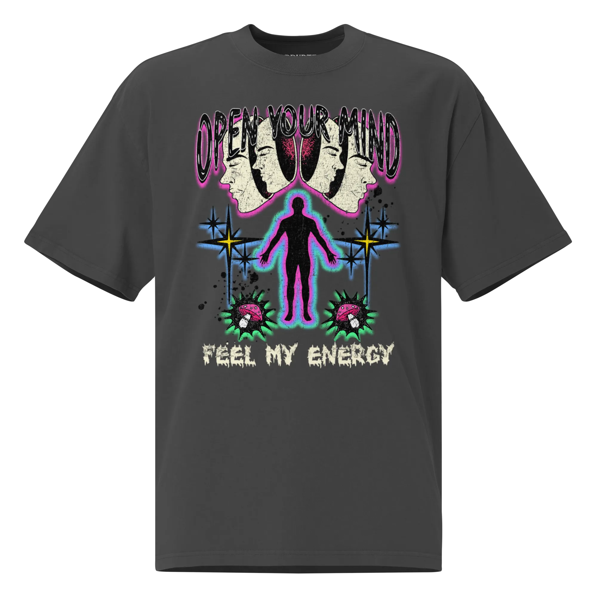 Feel My Energy T-Shirt Over-Sized Faded Black