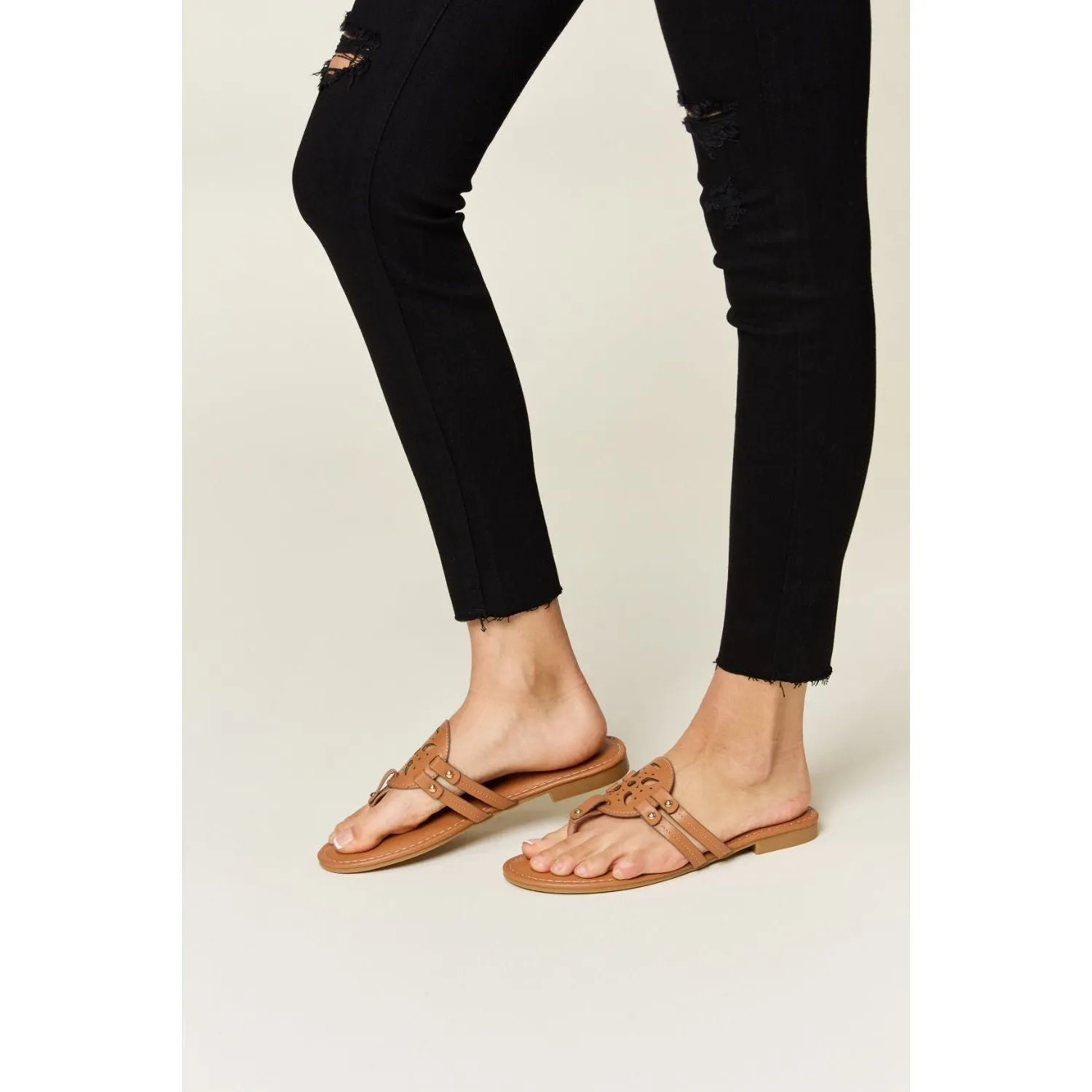 Forever Link Cutout PU Leather Open Toe Sandals