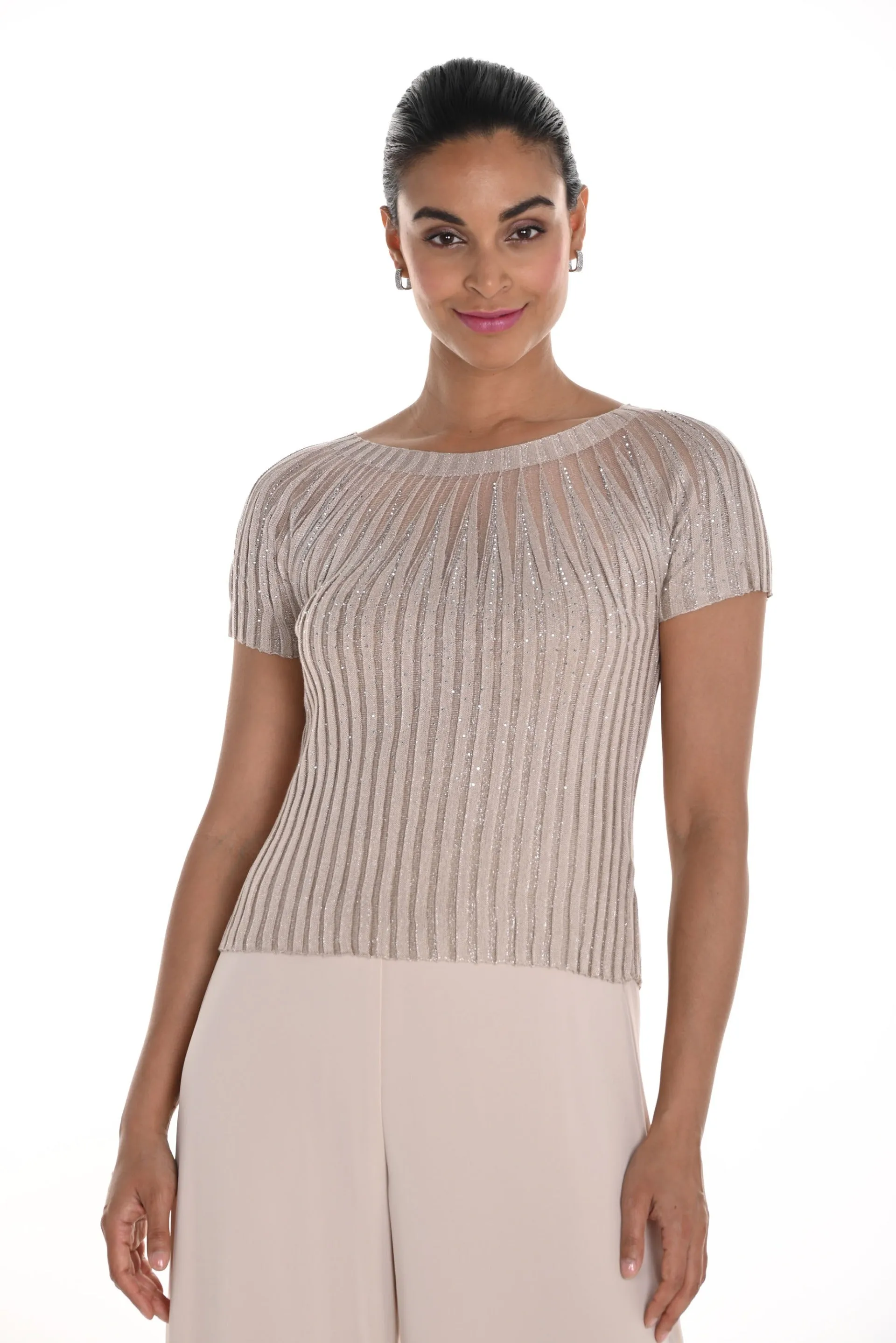 Frank Lyman Champagne Short Sleeve Rib Top Style 258719U