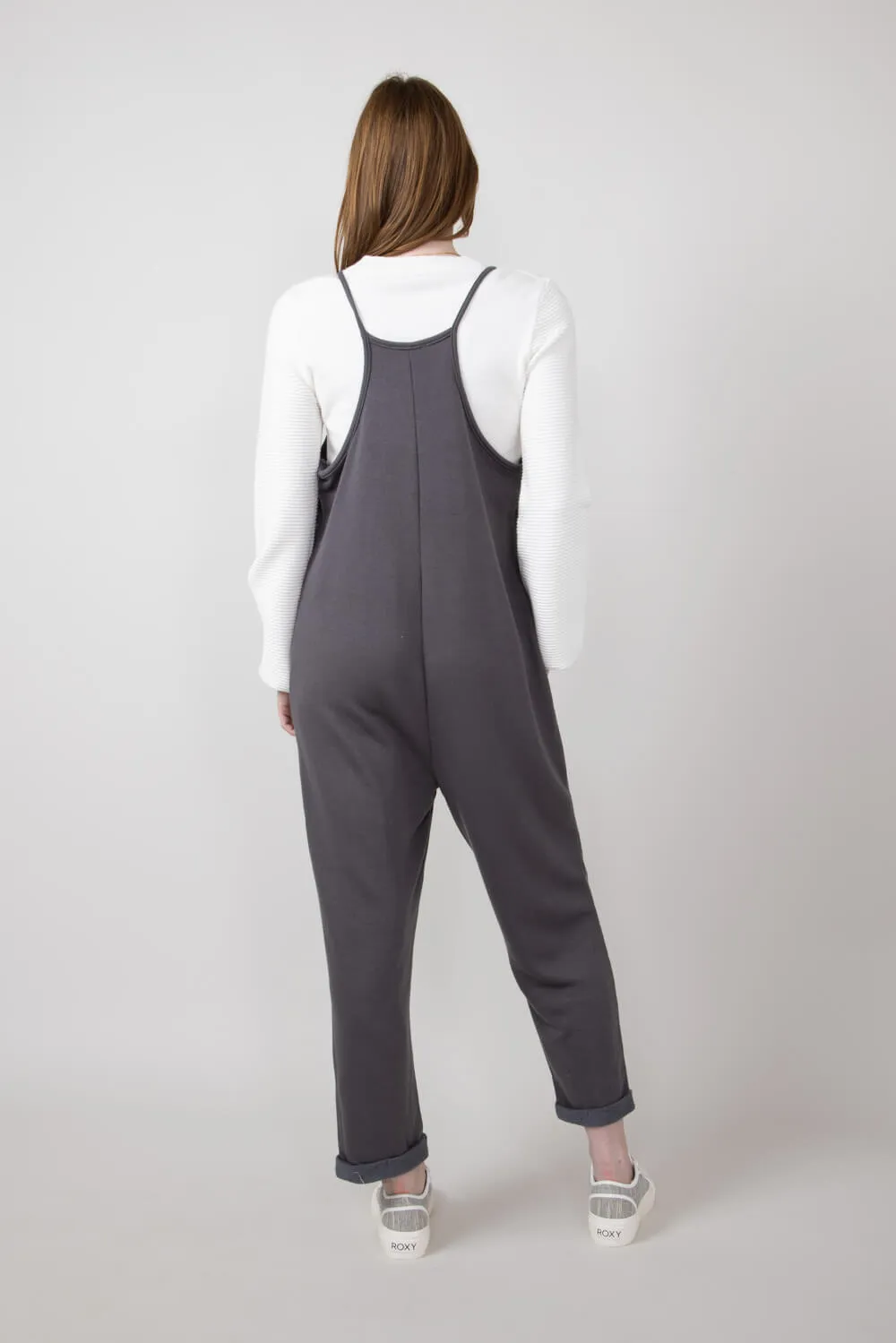French Terry Onesie Jumpsuit for Women in Charcoal | NJU60281I-CHARCOAL