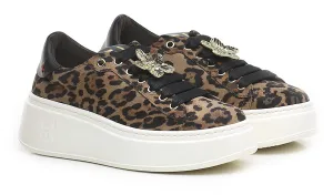 GIO  Leopard sneaker i semsket skinn med gullblomst og høy såle