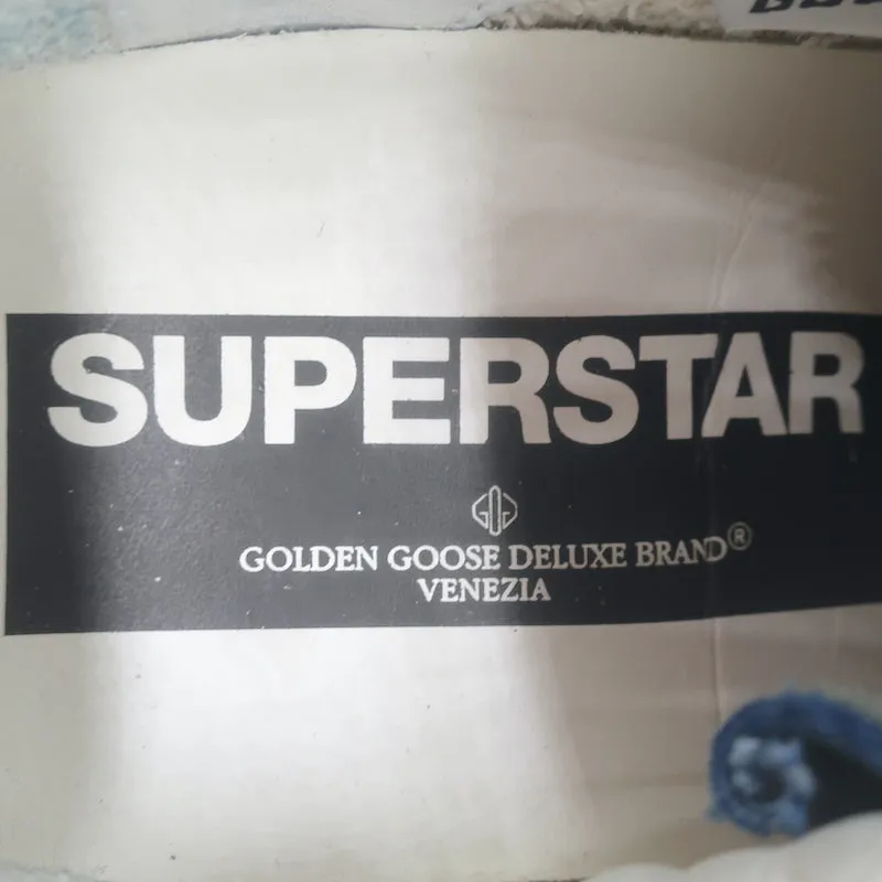 Golden Goose Superstar Denim Sneakers with Glitter Heel Tab Blue Size 36 NEW