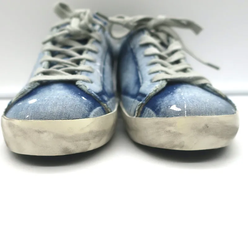 Golden Goose Superstar Denim Sneakers with Glitter Heel Tab Blue Size 36 NEW