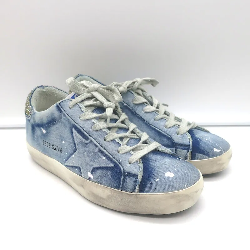 Golden Goose Superstar Denim Sneakers with Glitter Heel Tab Blue Size 36 NEW