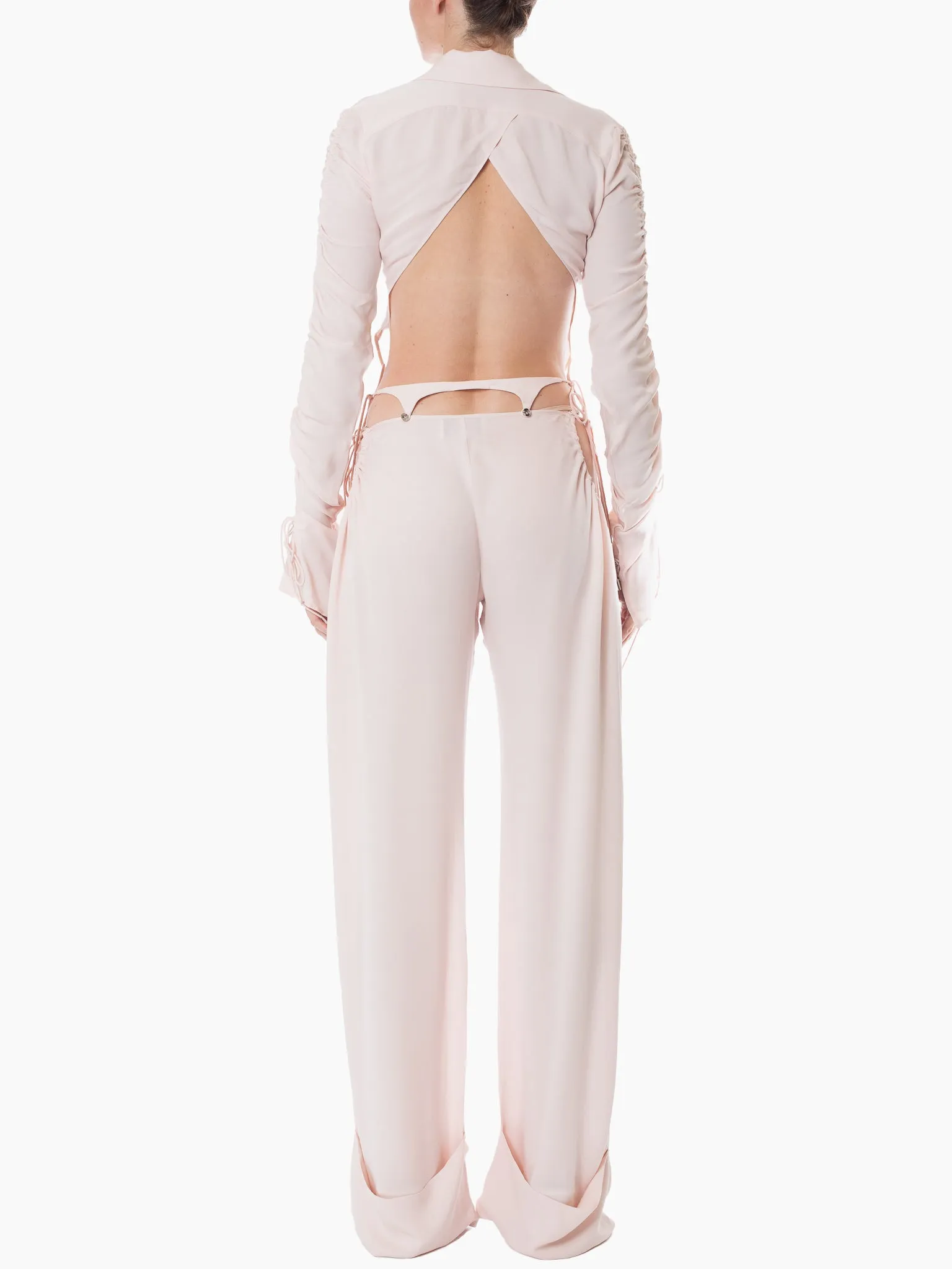 HAN WEN STUDIO Silk Side Gathered Trouser with Detachable Strap