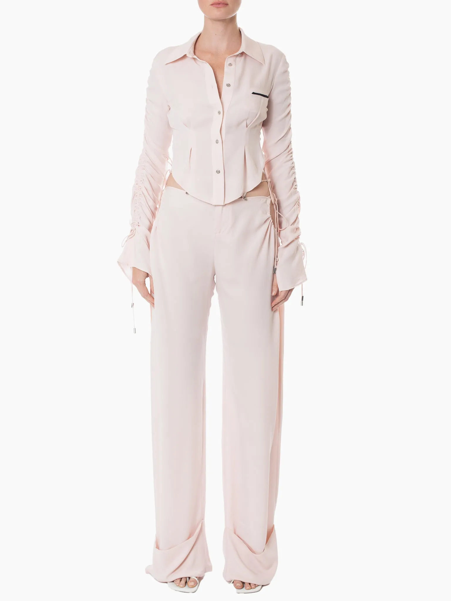 HAN WEN STUDIO Silk Side Gathered Trouser with Detachable Strap