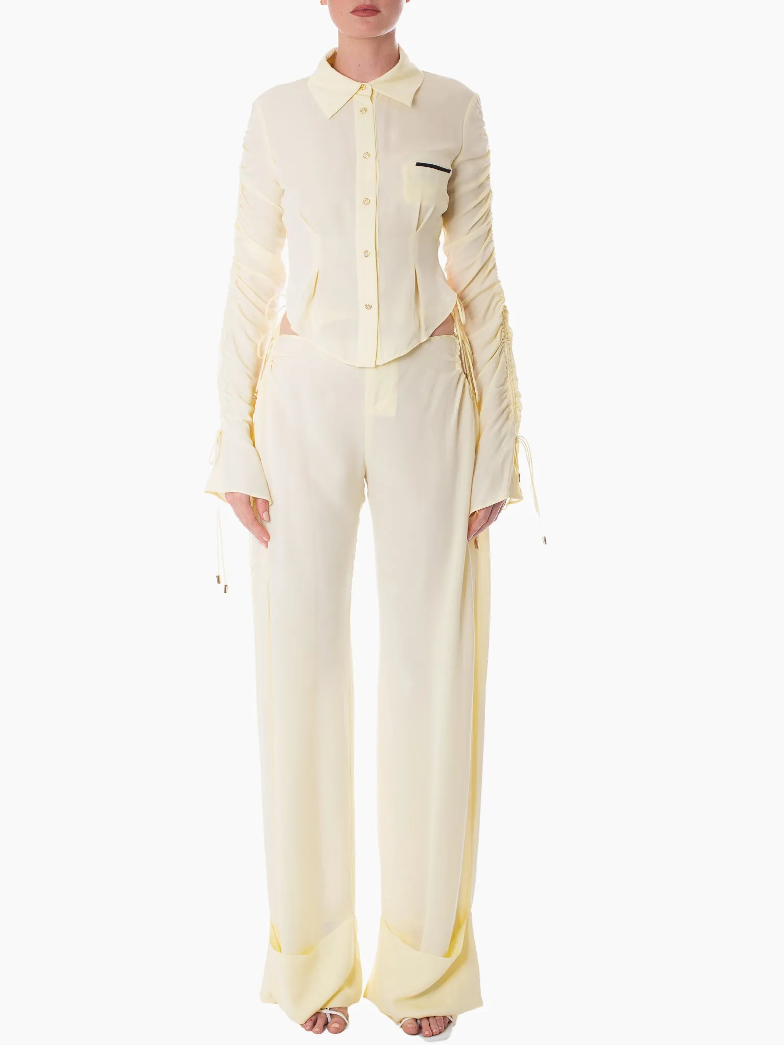 HAN WEN STUDIO Silk Side Gathered Trouser with Detachable Strap