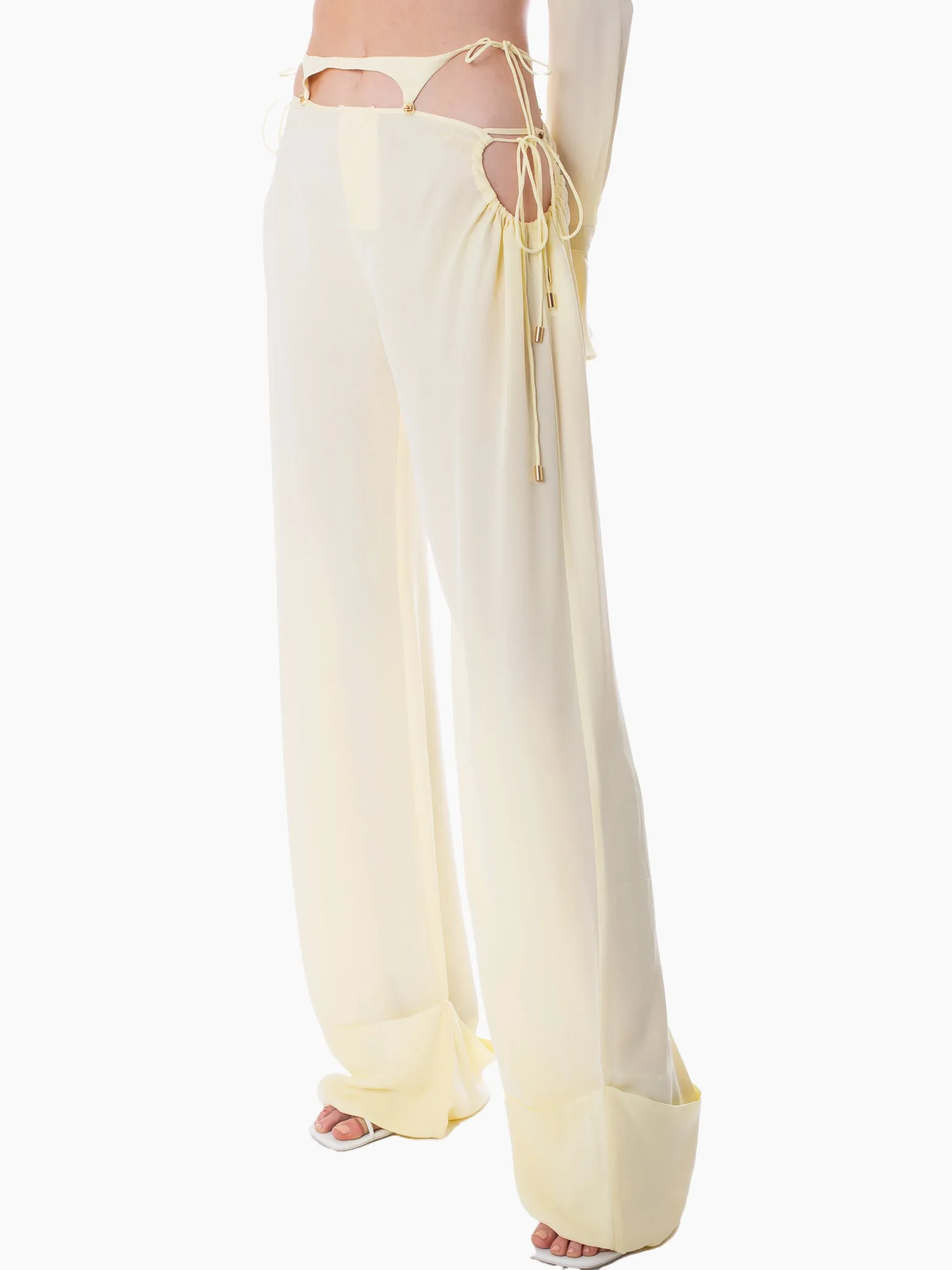HAN WEN STUDIO Silk Side Gathered Trouser with Detachable Strap