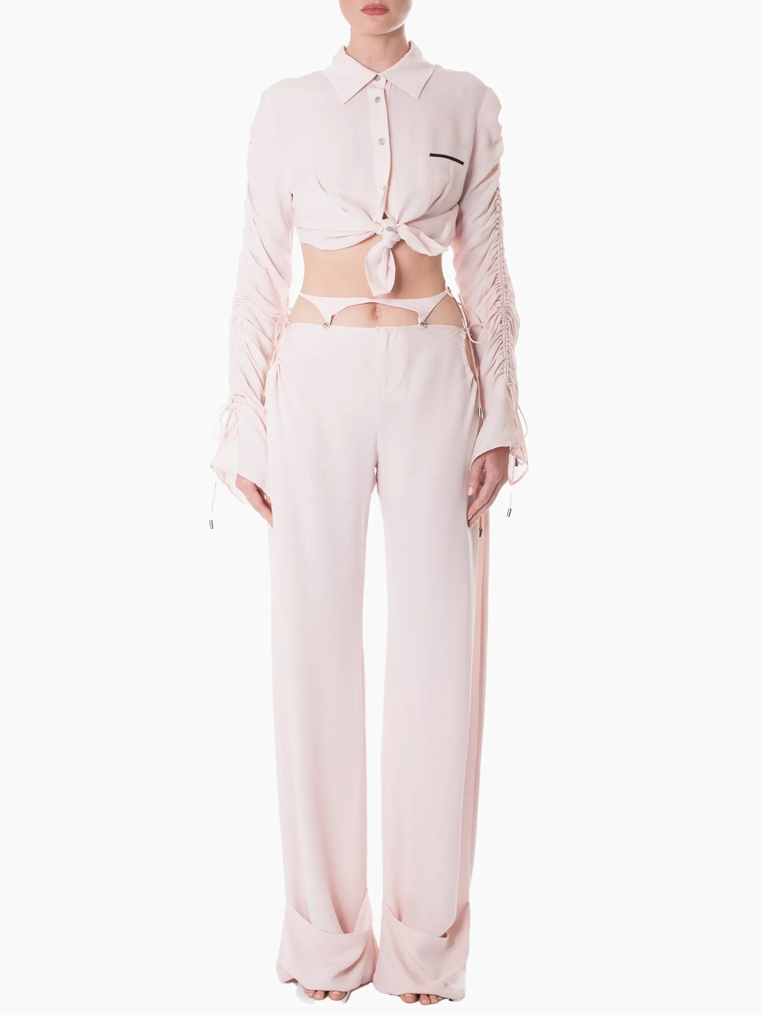 HAN WEN STUDIO Silk Side Gathered Trouser with Detachable Strap
