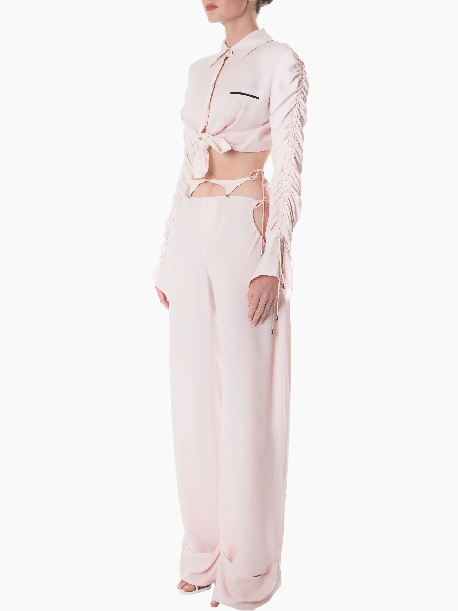 HAN WEN STUDIO Silk Side Gathered Trouser with Detachable Strap