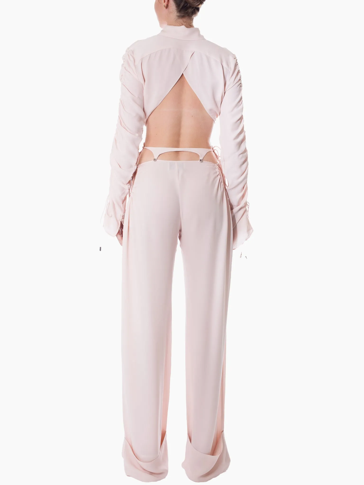 HAN WEN STUDIO Silk Side Gathered Trouser with Detachable Strap